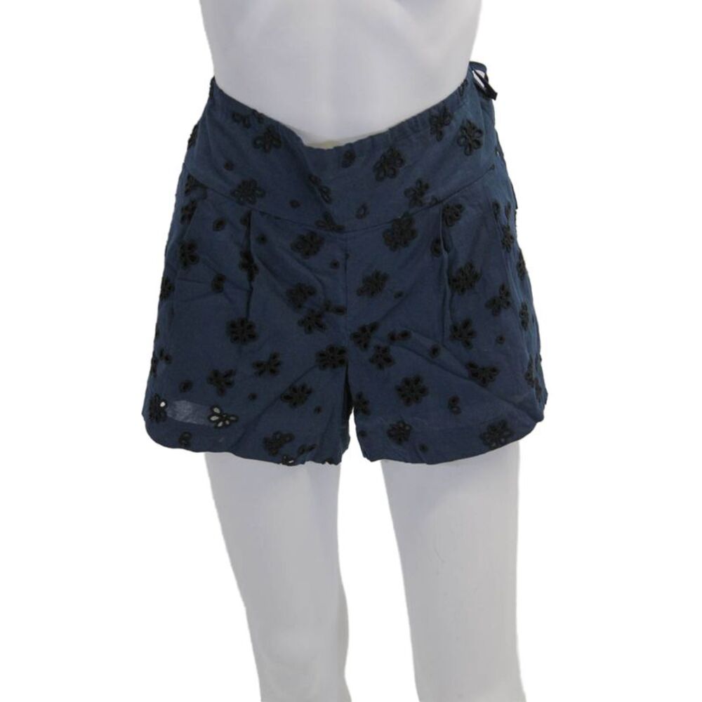 Hatch Womens Elastic Waistband Eyelet Renata Short Shorts Navy Black Size 0